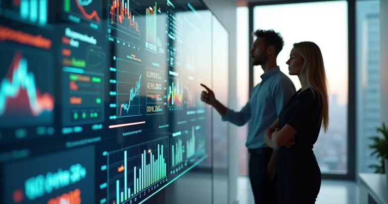 Painel com gráficos de vendas destacando oportunidades de cross-sell e up-sell com IA